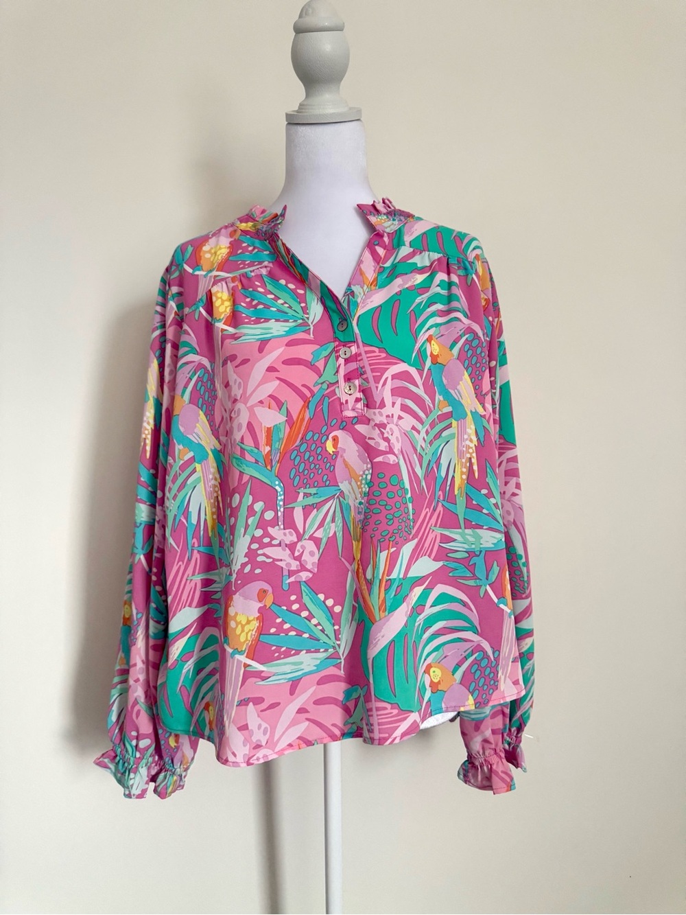 Michelle McDowell Tropical Pink Long-Sleeve V-Neck Blouse